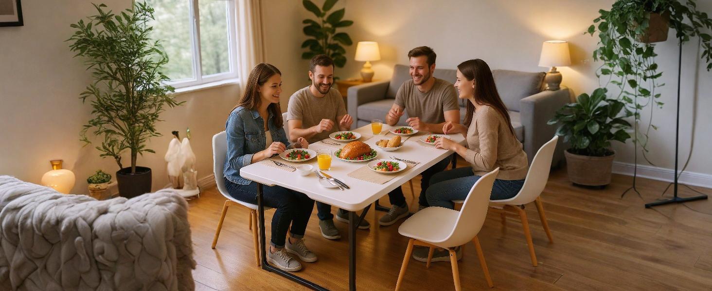 4FT/6FT/8FT Plastic Folding Table, Portable Picnic Table Outdoor with Built in Handle & Steel Legs, for Party, Dining, Wedding, Events, Picnic Indoor, Outdoor, Camping, Utility, Folding