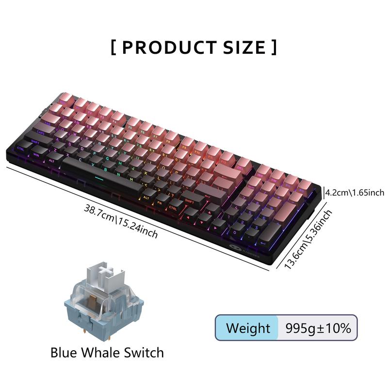 MageGee New Wireless Gasket Keyboard Light100, 99keys, Creamy sound keyboard, Silent Typing, RGB lighting, All keys hot-swappable, Customized pre-lub linear switches,  PBT Side-Printed keycaps, large capacity battery @8000mAh, Supports 2.4G/ BT /wired