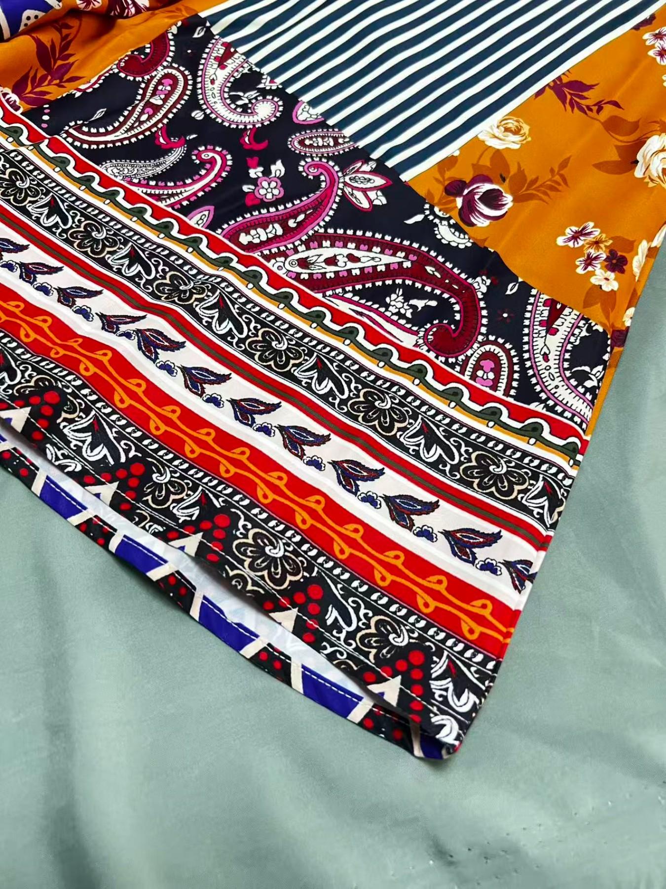 Middle Eastern Ramadan Eid Abaya, Colorblock Floral Cashmere Long Robe, Dubai Style Ethnic Koftan, Traditional Women's Dress