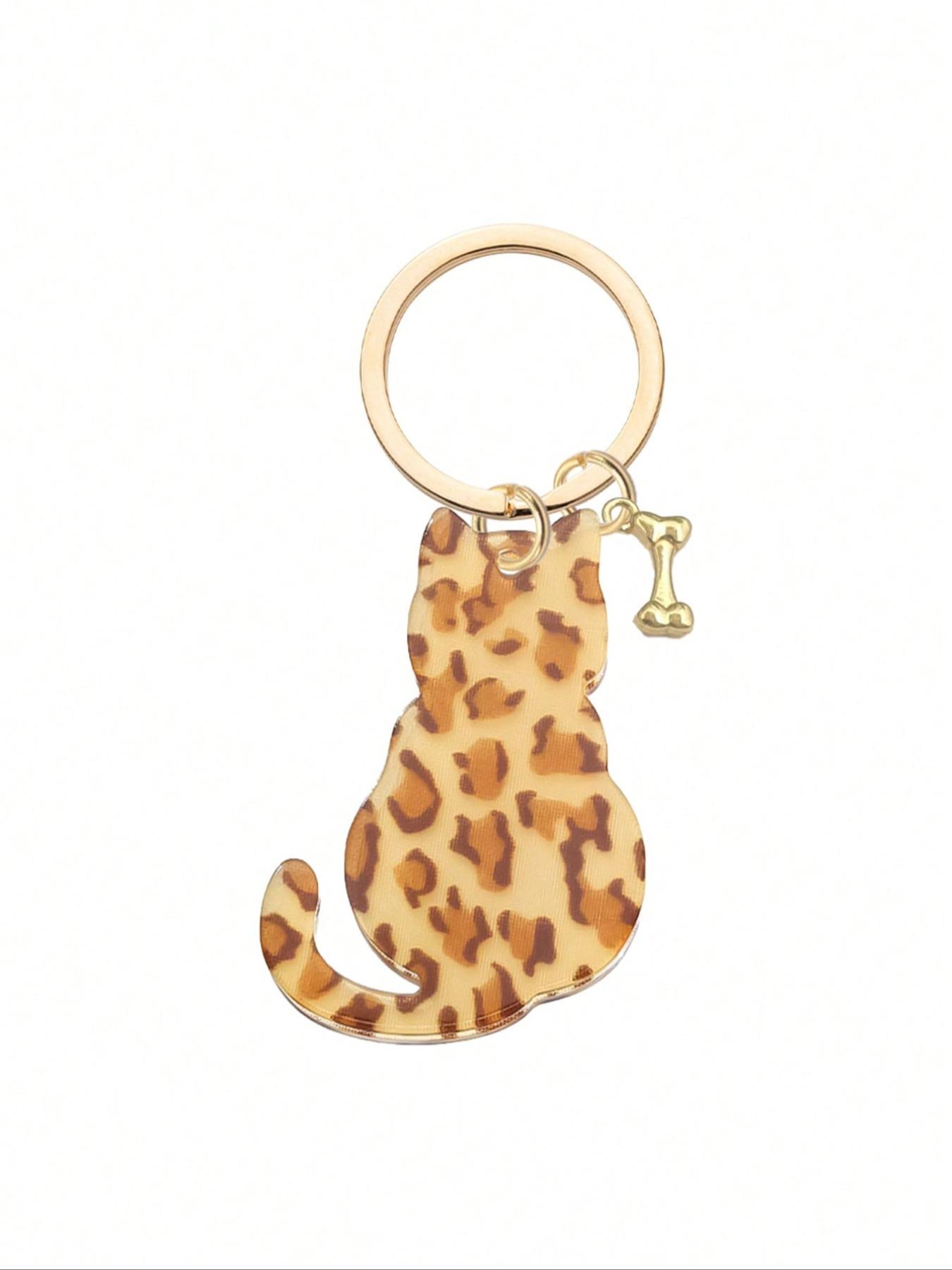 Double-sided acrylic leopard print cat and dog bone keychain, a fashionable, classic, and cool animal-themed bag accessory and DIY jewelry component. Can be attached to backpacks, handbags, car keys, house keys, and phone accessories. Versatile Attachment