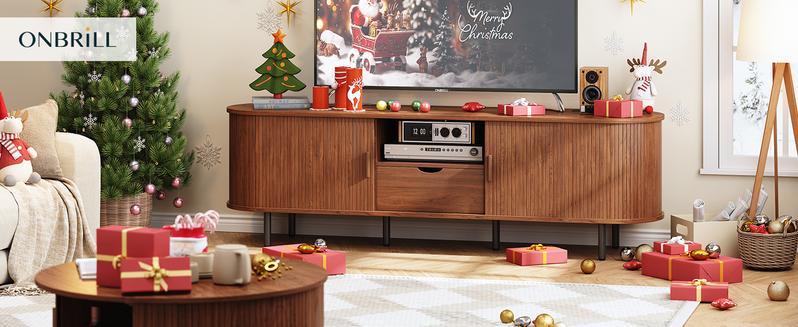 【Valentine's Day gift】ONBRILL 69" TV Stand with Power Outlet for TVs up to 80", Entertainment Center with Storage and Drawer, TV Console with Adjustable Shelves and Sliding Door, TV Stand for Living Room, Bedroom 【Valentine's Day gift】ONBRILL 69" TV Stand with Power Outlet for TVs up to 80", Entertainment Center with Storage and Drawer, TV Console with Adjustable Shelves and Sliding Door, TV Stand for Living Room, Bedroom