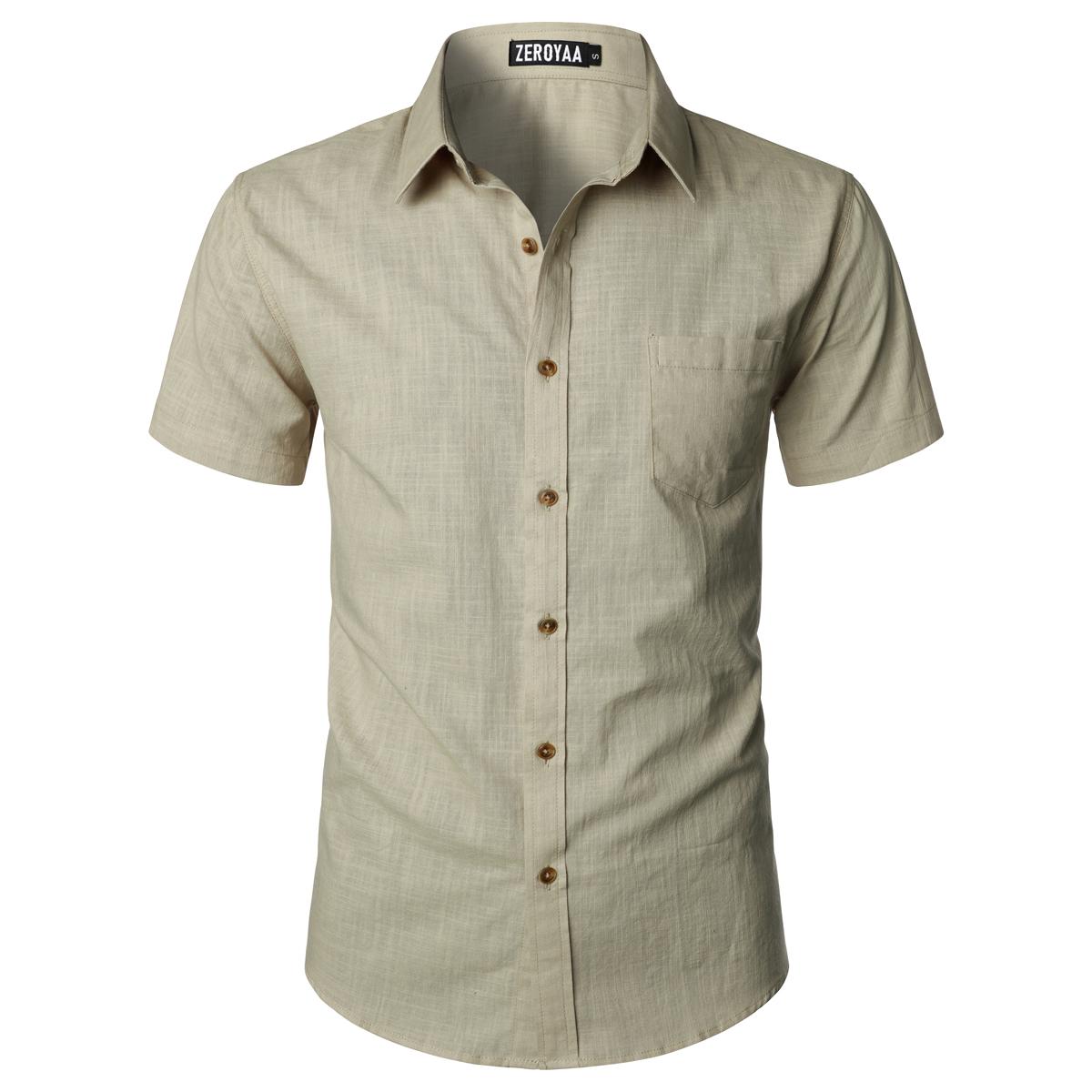 ZEROYAA Men's Fitted Cotton Linen Casual Short Sleeve Button Up Shirts Lightweight Beach Tops with Pocket ZEROYAA Men's Fitted Cotton Linen Casual Short Sleeve Button Up Shirts Lightweight Beach Tops with Pocket