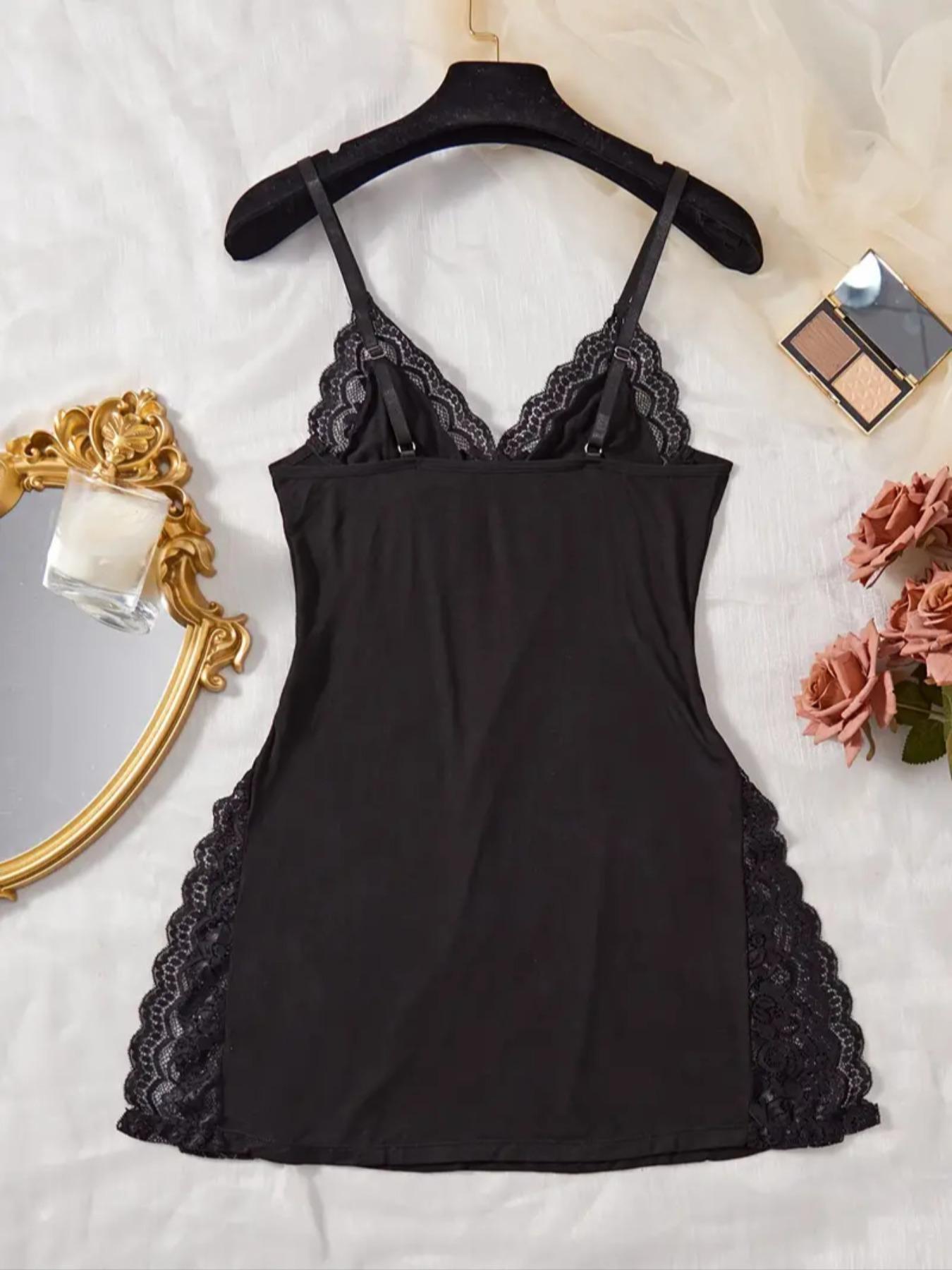 Women's Butterfly & Leopard Print Lace Trim Side Split Cami Nightdress, Casual Soft Comfortable Spaghetti Strap Nightgown for All Seasons, Sleep Dress, Fashion Ladies' Sleepwear for Daily Wear, Night Gown for Women, Casual Comfy Nightdress