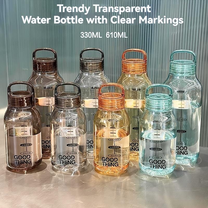 Minimalist Transparent Plastic Water Bottle with measurement marks , Leak-Proof, High-Temperature Resistant, Portable Tumbler for School, Home, Office, Car cup，Travel， Outdoor & hiking, Convenient Carry, Durable and Stylish for Everyday Use