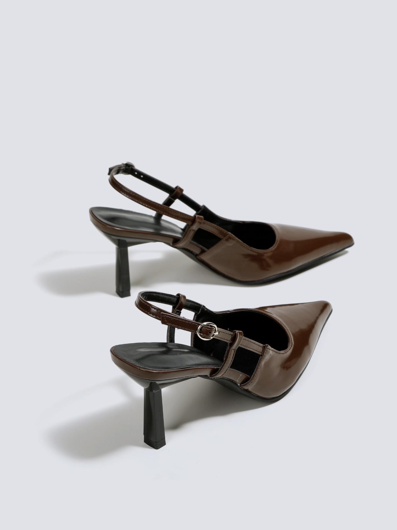 Women's Matte High Heel Shoes, Slip-On Party Wedding Shoes, 7cm Formal Footwear, Pointed Toe Sandals with Back Strap