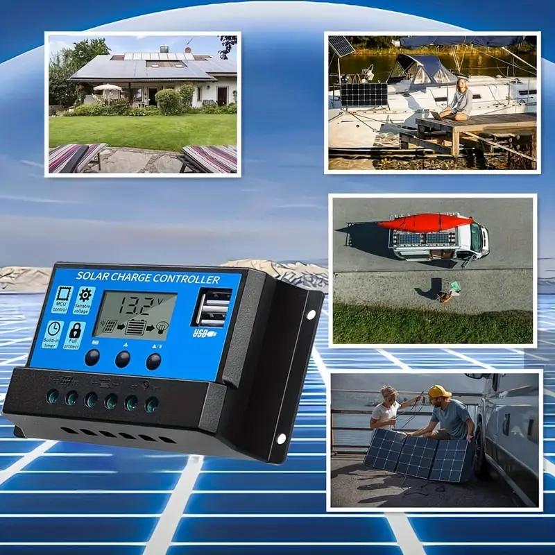 2pc 30A Solar Controller 12V/24V Solar Regulator PWM Solar Panel Controller With LCD Display Dual USB 5V Output Solar Panel Battery Charger