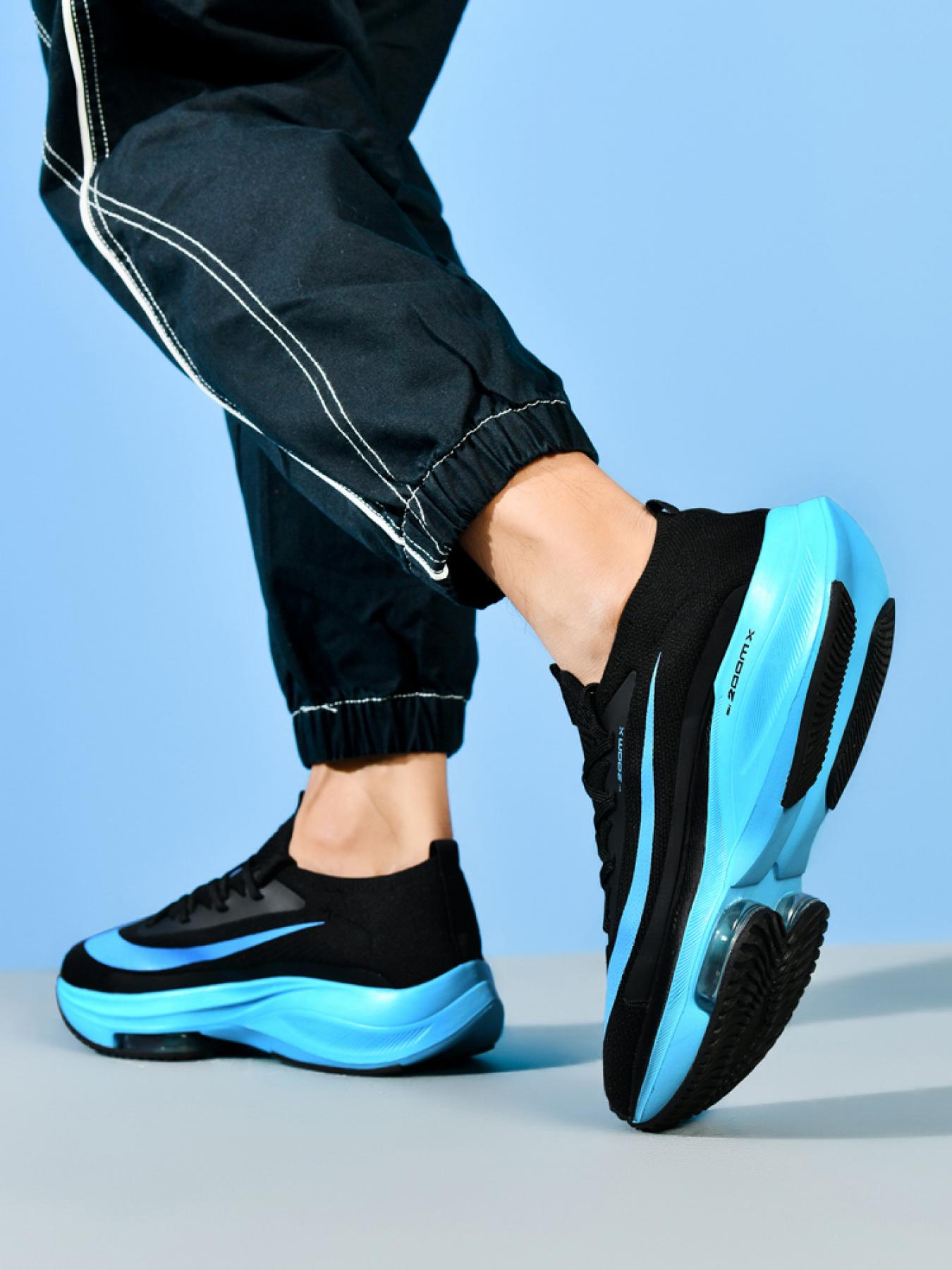 Men Sports Running Shoes Casual Marathon Air Cushion Sneakers Leather Breathable Lightweight Male Comfortable Athletic Nonskid Casual Sneakers Hiking Outdoor Footwear