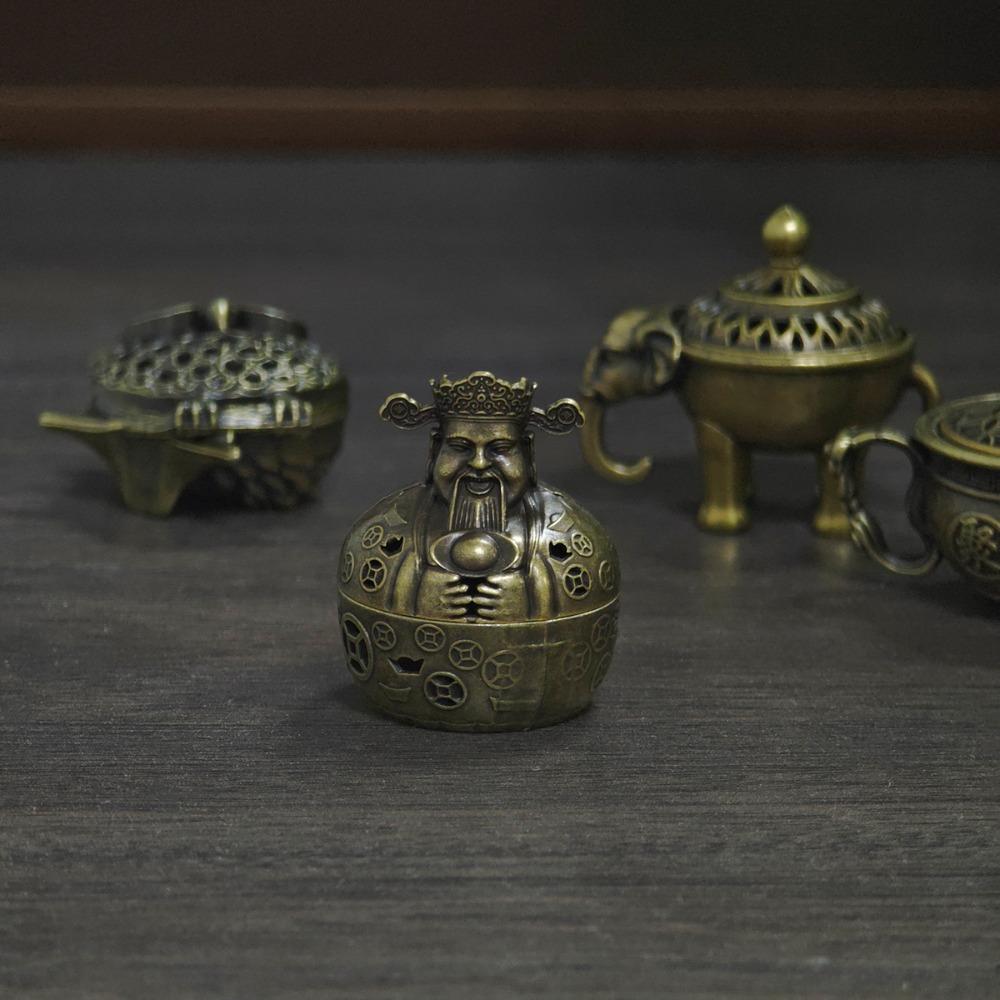 Assorted Vintage Incense Burners Miniature Ornate Metal Holders in Owl, Elephant & Teapot Designs | Desk & Home Fragrance Decor with Blue Gift Box