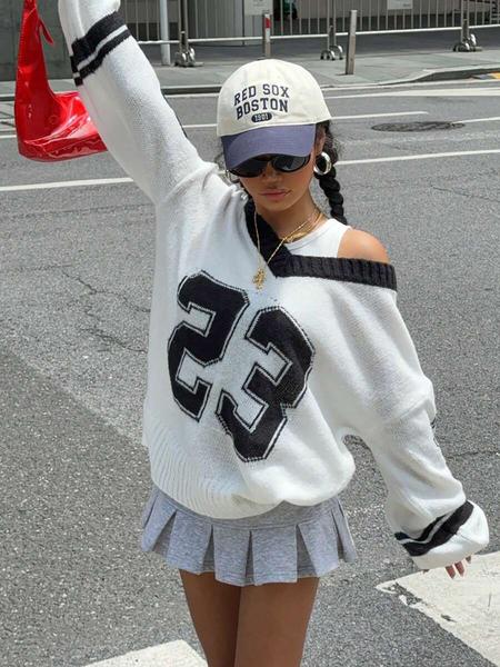 Women's Vintage Figure Print  Sweater, Casual Long Sleeve Jumper for Fall & Winter, Fashion Ladies' Knitwear for Daily Wear, Tops