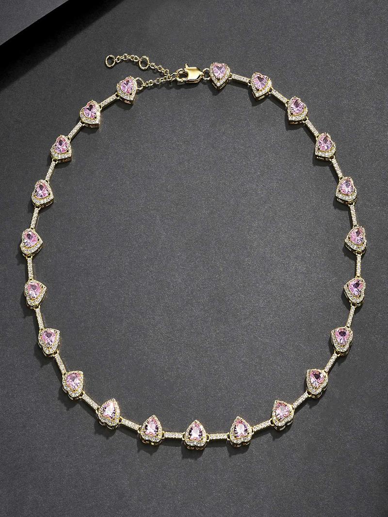 10mm Pink Heart Shaped Necklace, Heart Design Necklace, Fashion Jewelry for Party, Daily Clothing Decor, Trendy All-match & Exquisite Jewelry for Birthday Gift