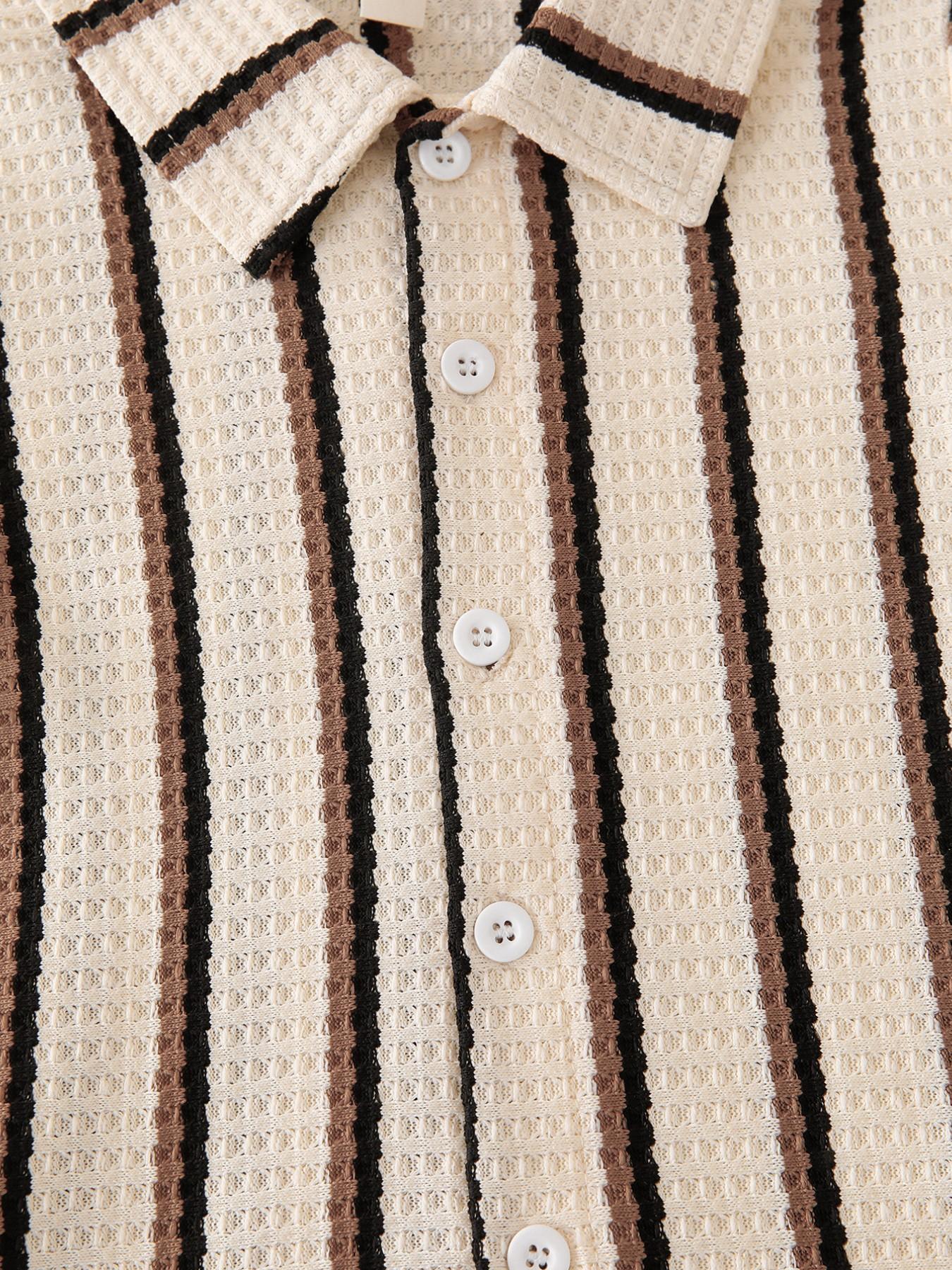 Boys' Summer New Set, Fashion Striped Button Shirt with Lightweight Breathable Shorts, Casual Loose-Fit Suit, Perfect Gift Option