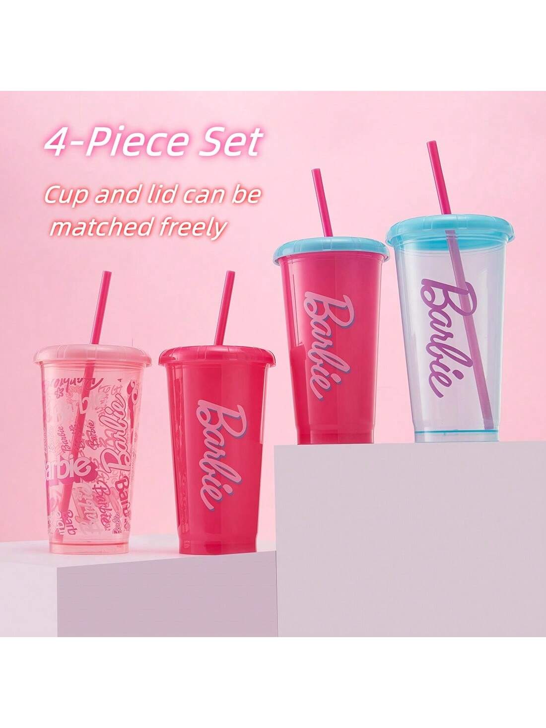[Holiday Special]Barbie Daylight Shine Series 520mL (18oz) Plastic Beverage Bottles - 4 Pack, Durable PP and Silicone Rubber, Birthday Gifts, Halloween Gifts, School Gifts Cup Tumbler  springtok,cozyvibes