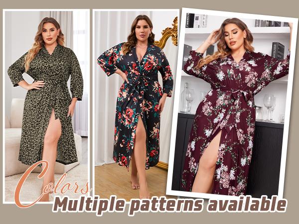 Womens Plus Size Kimono Robes Long Knit Bathrobe V Neck Ladies Loungewear Lightweight Soft Sleepwear 1X-5X Comfort Womenswear Adjustable Anniversary Underwear Elegant  Fit Gowns Pockets Strap#US 2025 Deals for You Days
