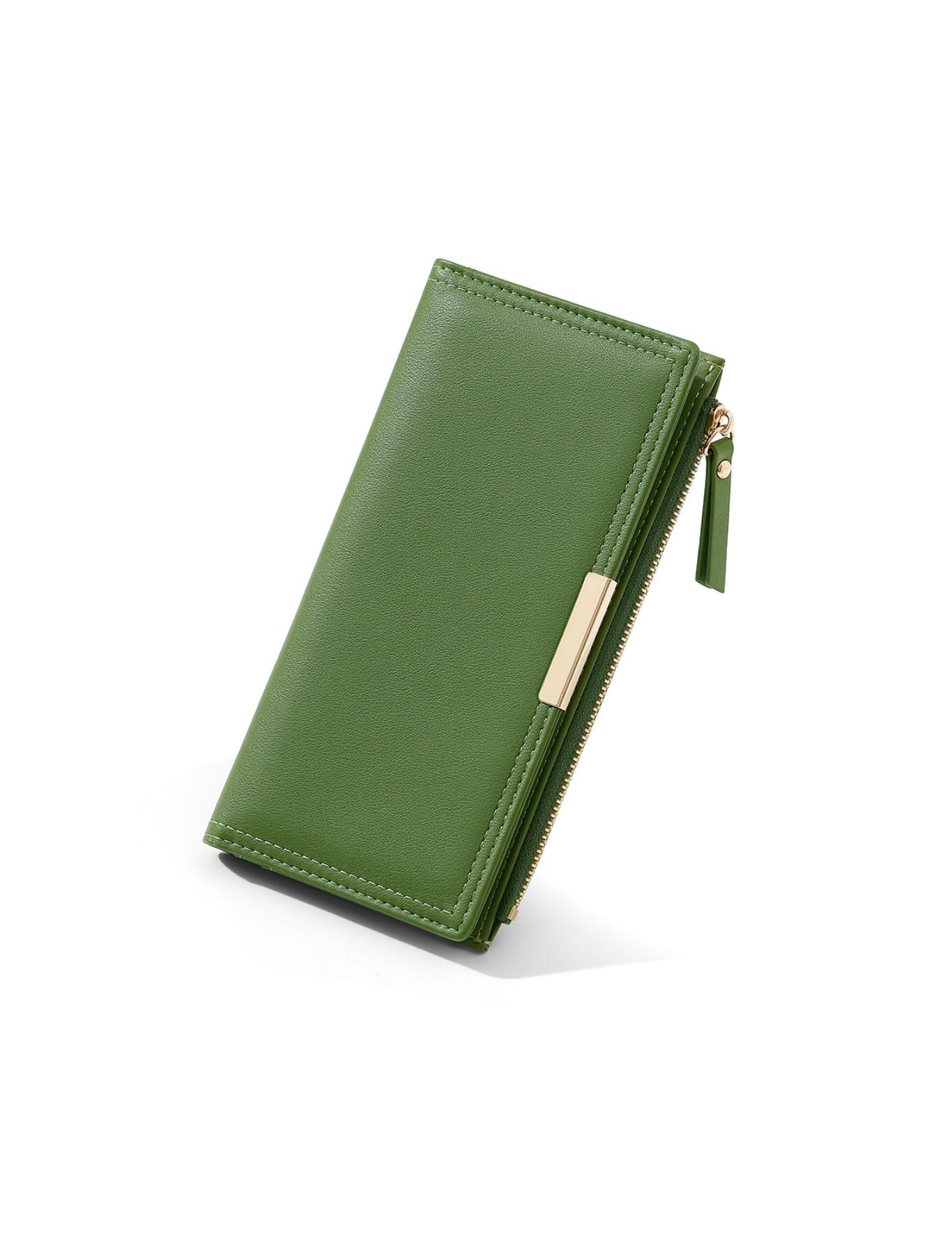 New Arrival Women's Long Wallet, Two-Fold Zipper Leather Money Clip, Credit Card Wallet, Large Capacity Card Holder, Handheld Silver Color Wallet, Wallet With Zipper