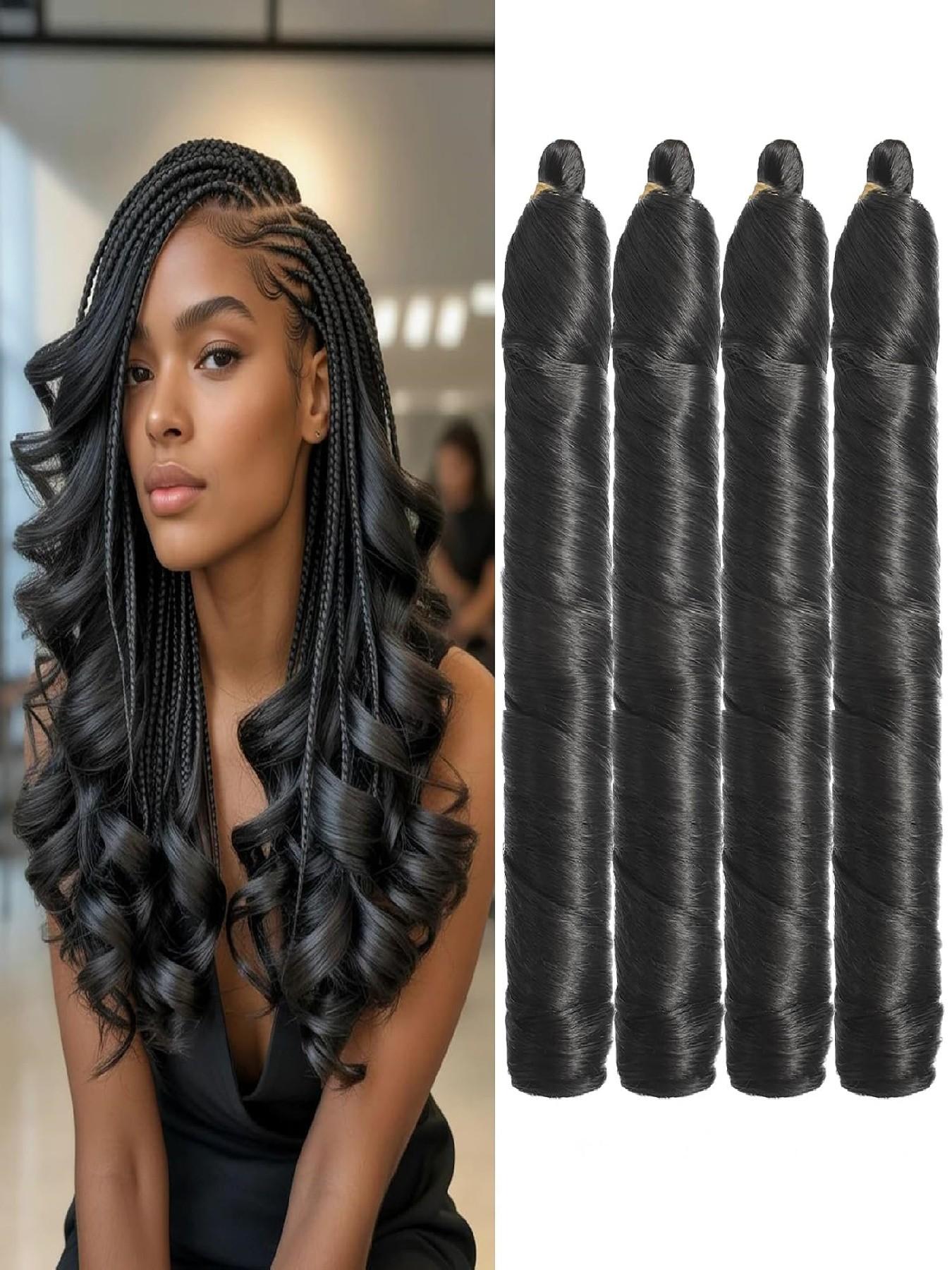 French Curl Braiding Hair 24 Inch 4 Packs Loose Wave Braiding Hair for Braids and Twists Soft Bouncy Curly Crochet Hair for Women Skin-friendly Easy to Braid Hair Extensions
