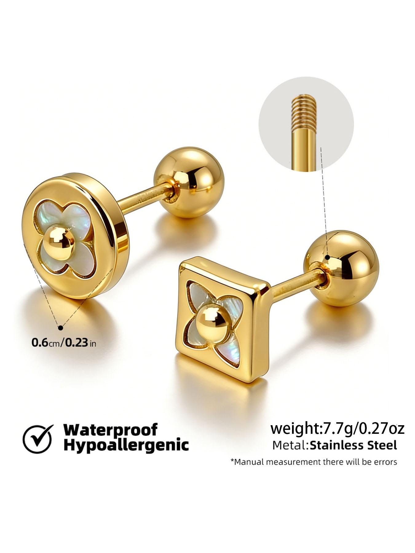 18k Gold Plated Stainless Steel Earrings for Women, Simple Flower Design, Hypoallergenic and Waterproof, Daily Wear Screw-On Studs