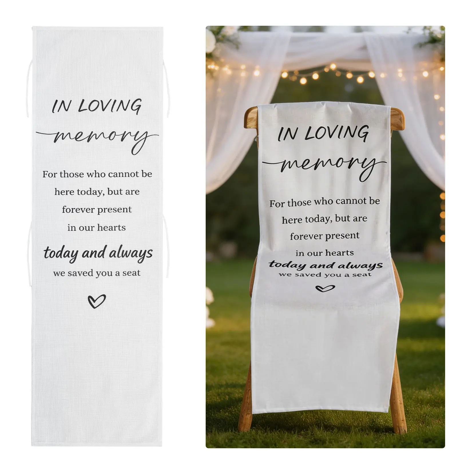 4 Pack Memorial Reserved Row Chair Sashes for Weddings, White Linen In Loving Memory Seat Signs with Tie Ropes for Wedding Ceremony Decor