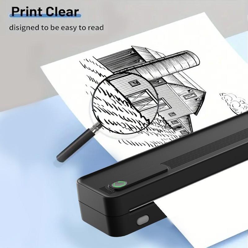 Portable Wireless A4 Thermal Printer, Inkless Home Office Error Correction Printer, Supports Phone Computer Multi-Size Paper Types