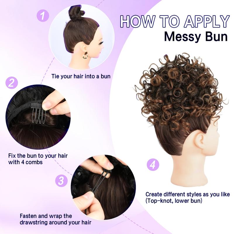 Elegant Short Curly Ponytail Extension, Elastic Drawstring Messy Bun, Quality Synthetic Hair Bun for Women, Suitable for Damaged Hair, Easy to Apply, Daily Use Wave Wig