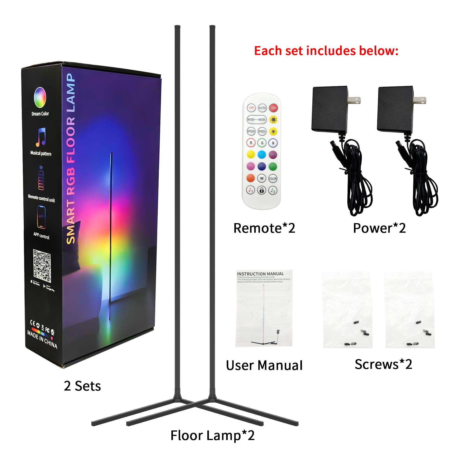 RGB Corner Floor Lamp  16 Million Color Music Sync Changing  LED Corner Lamp with Remote & APP Control Smart Modern Floor Lamp