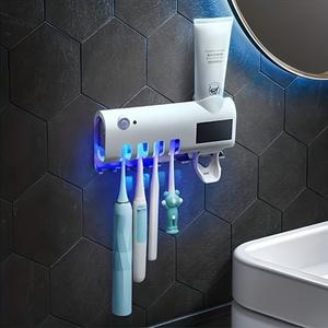 Automatic Toothpaste Dispenser Brush Holder, Modern Plastic Wall Mount USB Charging Bathroom Storage, Home Decor Gift for Friends, Toothbrush Holders