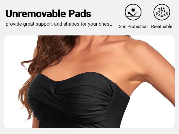 Holipick Women's Tummy Control One Piece Swim Dress Strapless Swimsuit Bandeau Skirted Bathing Suits