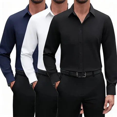 Shirt 16-way slight stretch Long sleeve button collar Business casual Shirt Wrinkle-resistant travel shirt Men's top