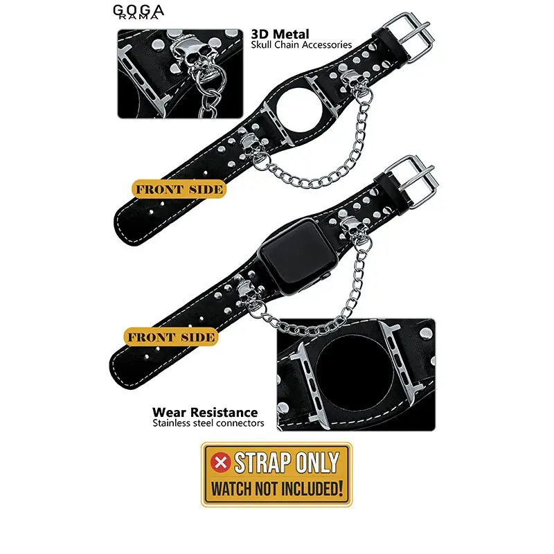 New Punk Leather Skull Cuff Bracelet Smart Watch Straps Compatible with Apple Watch Ultra2/ultra Series 9/8/7/6/5/4/3/2/1/se/se2, Men's Watch Accessory