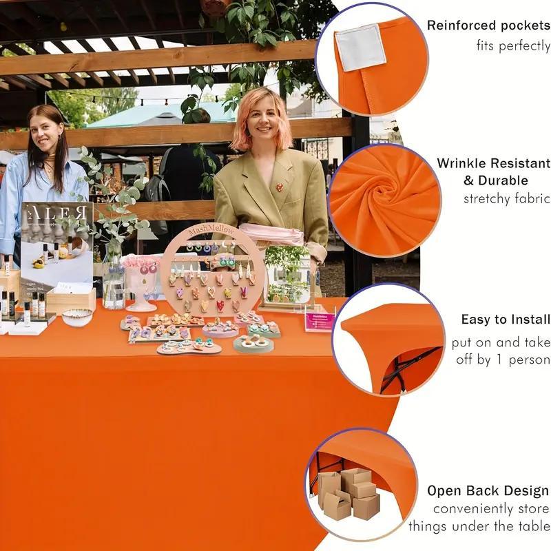 Rectangular Full-Wrap Table Cover, Polyester Elastic Washable Wrinkle-Resistant Fitted Protector, Indoor Outdoor Use, Banquets Parties Events