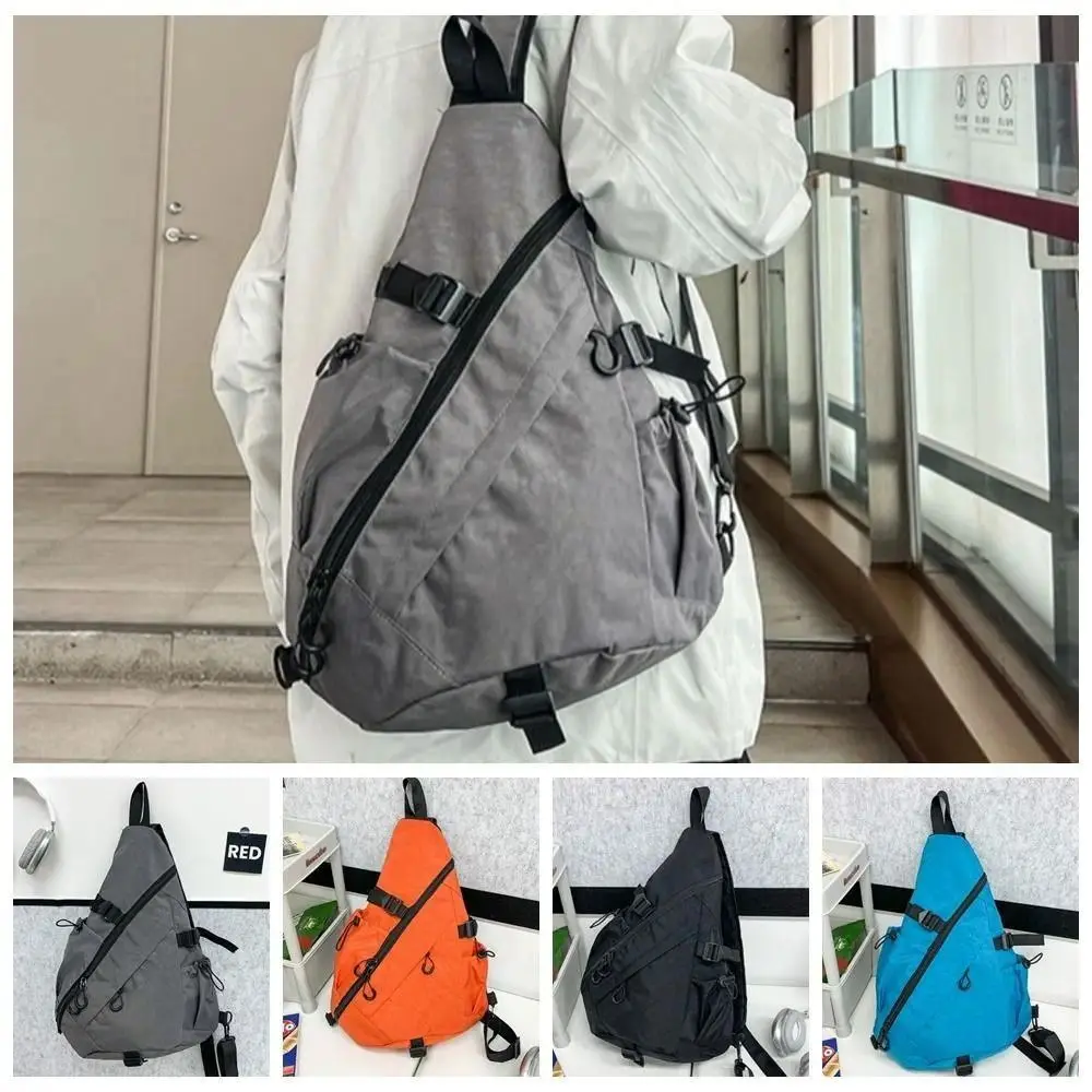 Solid Color Men's Chest Bag Large Capacity Multiple Pockets Oxford Cloth Shoulder Bag Adjustable Shoulder Multifunctional