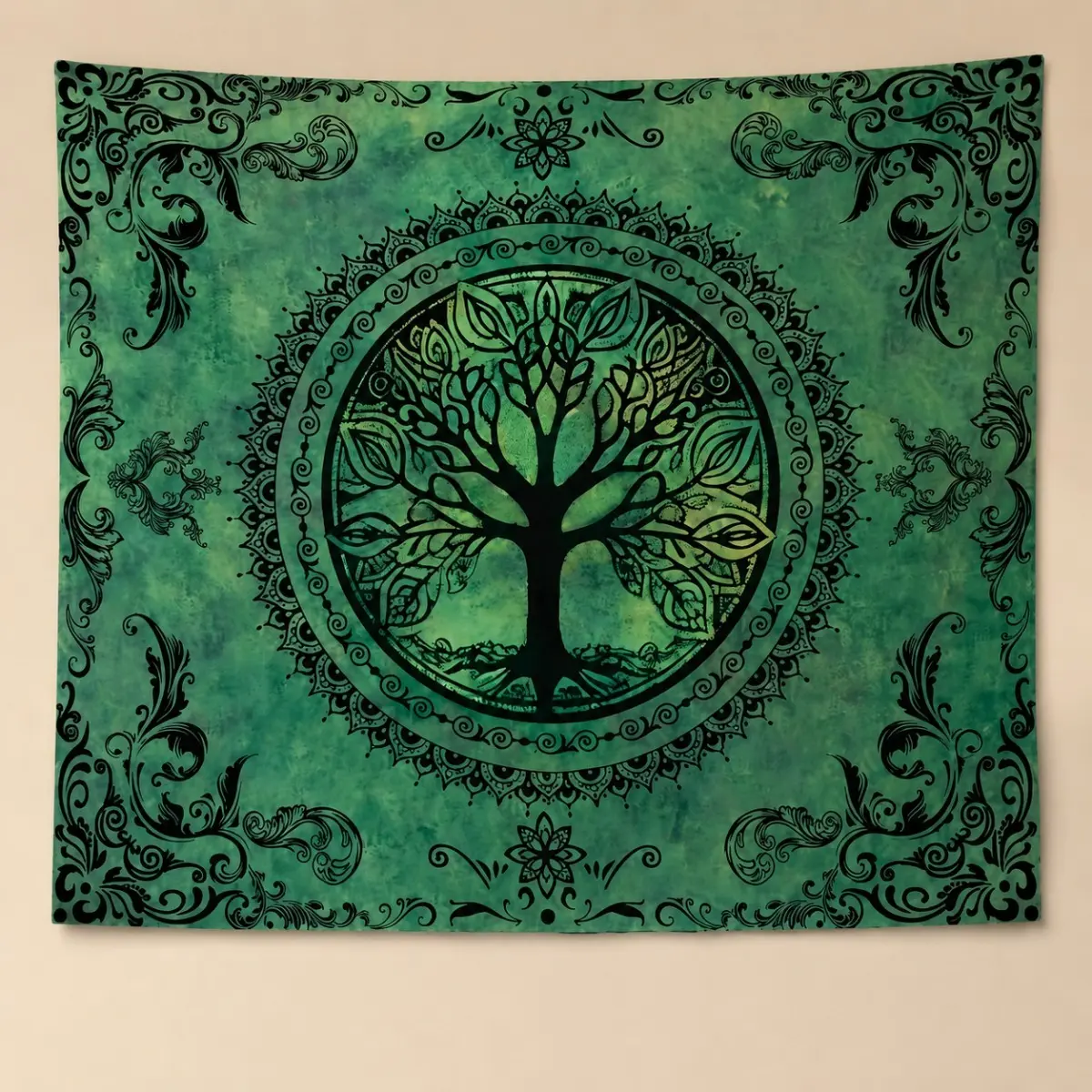 Green Tree of Life Tapestry Wall Hanging, Boho Hippie Mandala Tapestry, Nature Spiritual Wall Decor for Bedroom Living Room Dorm Room