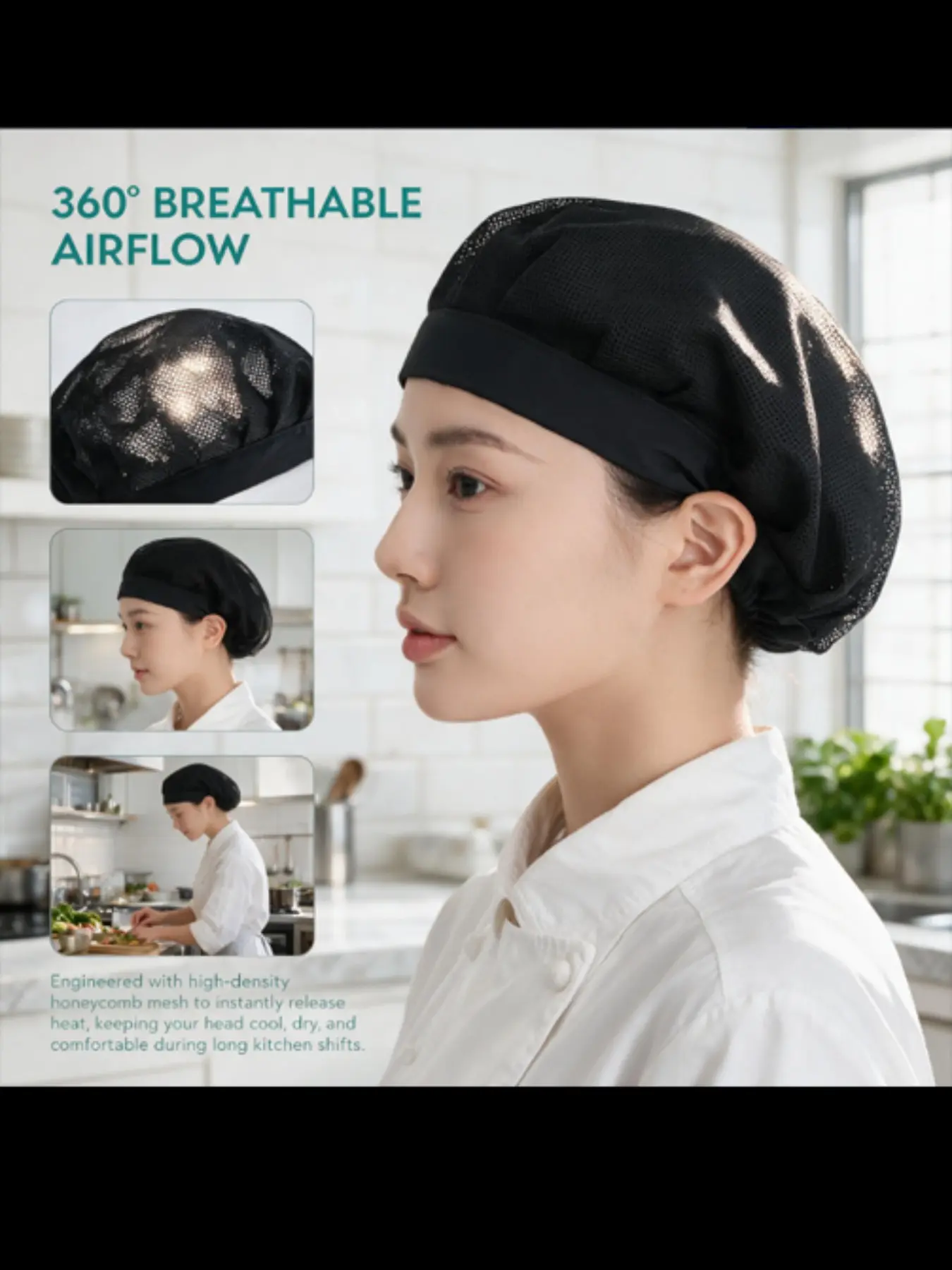 Breathable Lightweight Chef Hat, Wide Brim Design, Dust-Proof Comfortable Adjustable, Ideal for Kitchen and Restaurant Work, Professional Dust-Proof Work Cap