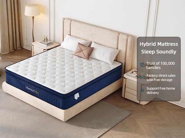 【MemorVes】 12/14 Inch Twin Full Queen King , Hybrid Memory Foam Mattress in a Box | Pocket Spring + Zoned Support | Soft and Comfortable, Pressure Relief, Medium Firmness, CertiPUR-US Certified(mattresses | queen size mattress | full size mattress)