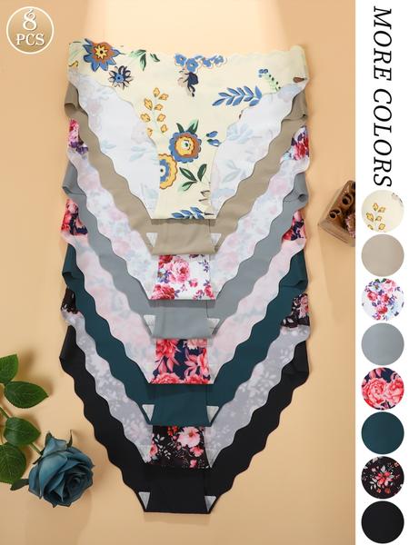 Women's Heart Pattern Fitted Underwear Set, Extra Thin Casual Yoga Pants, All Season Comfortable Design, 8-Piece Pack