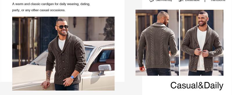 Runcati Christmas 2025 Men's Cable Knit Cardigan Sweater Shawl Collar Loose Fit Long Sleeve Casual Cardigans Knitwear