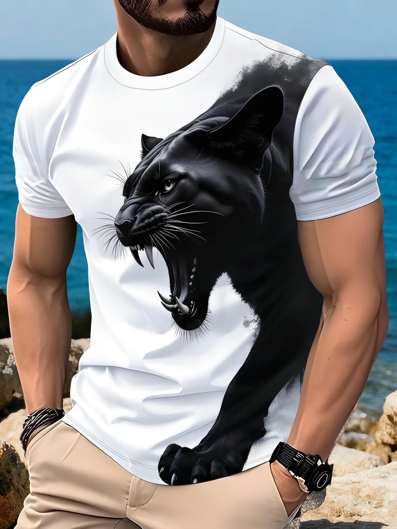 Men's Summer Sports Short Sleeve T-Shirt, Quick-Dry Breathable Round Neck, Loose Fit, Leopard Print, Casual Fashion, Multiple Colors Available