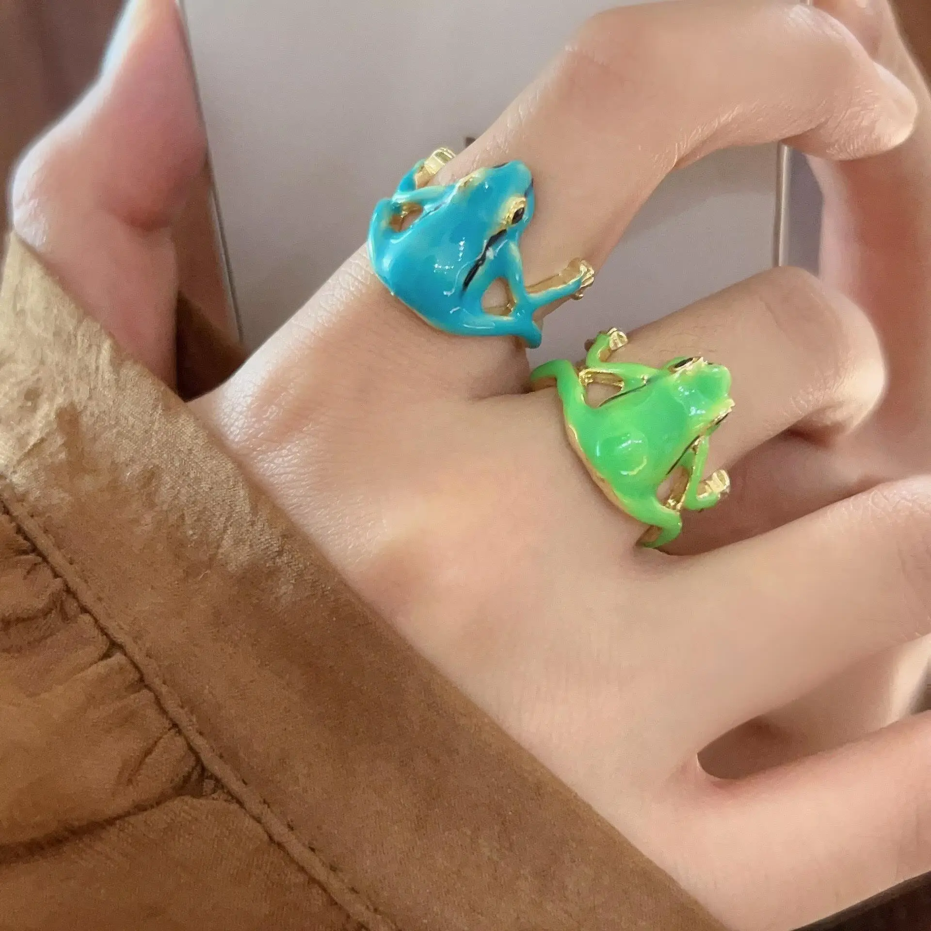Women's 2026 New Whimsical Green Frog Open Ring - Adjustable, Lightweight, Comfortable Niche Design Sports & Outdoor Protective Accessory for Daily Wear, Party Statement Piece