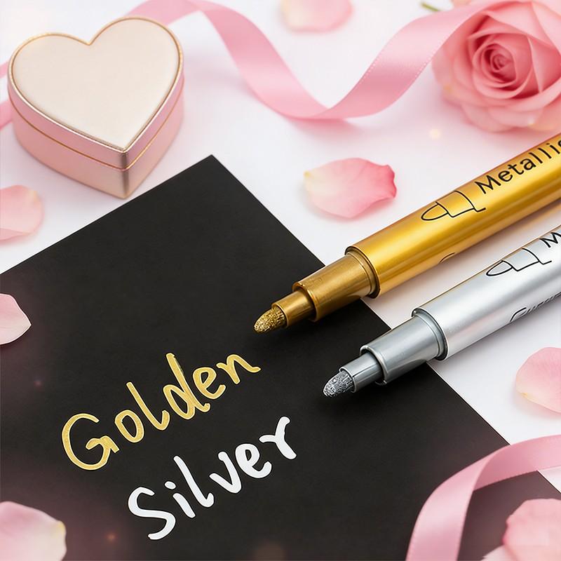 2 Pack & Silver Color Markers Set, Metal Sign Pen, Art Pen, Artist Drawing Pen Ideal for Valentine's Day Cards and Holiday Decorations 2 Pack & Silver Color Markers Set, Metal Sign Pen, Art Pen, Artist Drawing Pen Ideal for Valentine's Day Cards and Holiday Decorations
