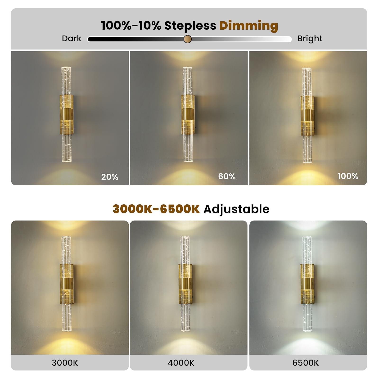 2Pcs Wall Lamps, Luxury Crystal LED Wall Lights, USB Rechargeable, 4000mAh, Magnetic Mount for Wireless Installation, Remote-Controlled Dimming, For Dining Rooms, Bedrooms and Bathroom Mirror Wall Lighting