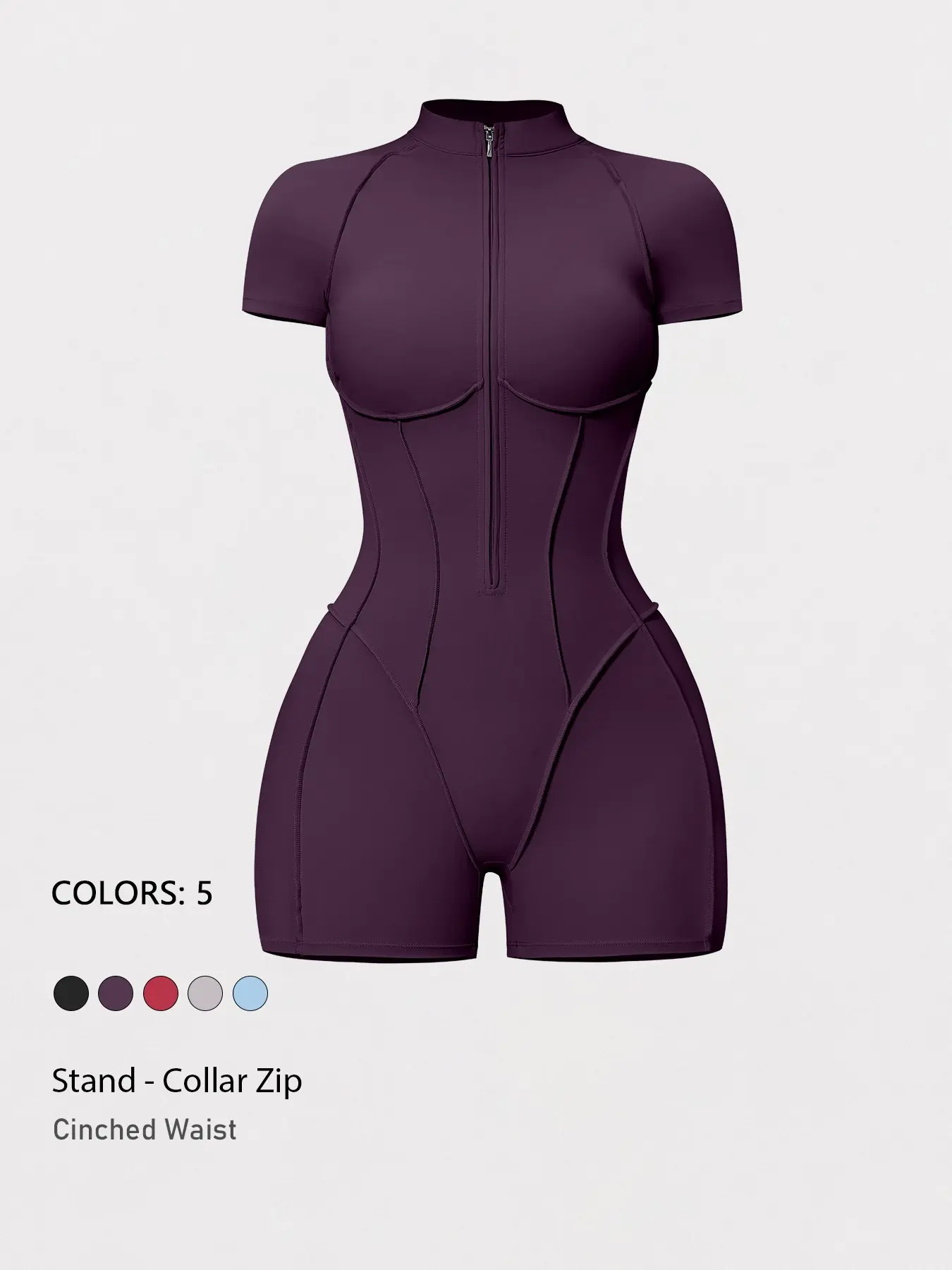 Women's Sportswear Overall, Half-Zip Stand Collar Short Sleeve Yoga Pants, High Elasticity, Breathable, Quick-Dry, Shapewear Design, Half Zip Jumpsuits, Quick Drying Jumpsuit, Sporty Jumpsuit