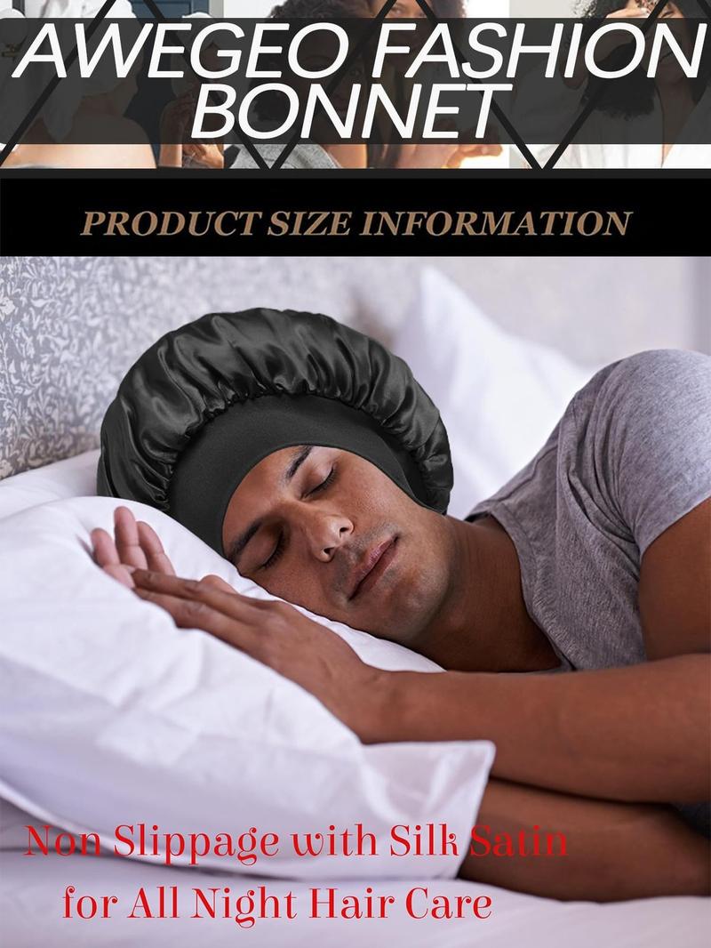6 Pieces Pack,  Men's Bonnet Set, Pure Color Satin Sleep Cap, Unisex Casual Comfortable Home Use, Soft Silk-Like Material