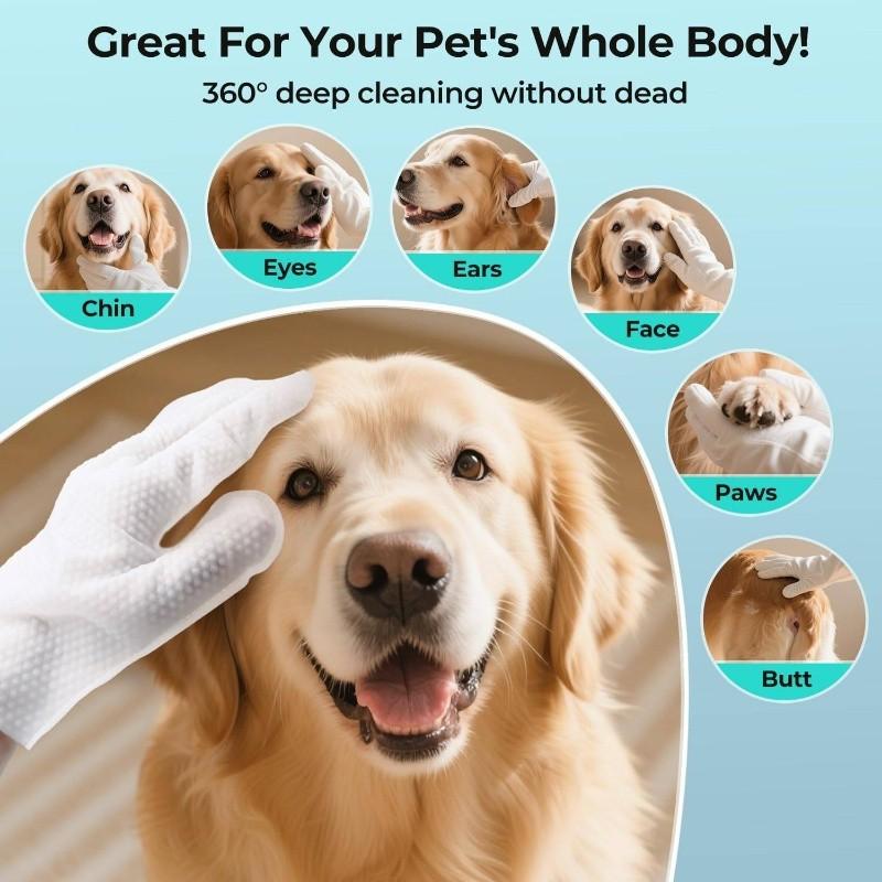 6-Count Pet Cleaning Deodorizing Glove Wipes, Rinse-Free Disposable Bathing Wipes, Hypoallergenic Unscented, Quick-Dry Grooming Wipes