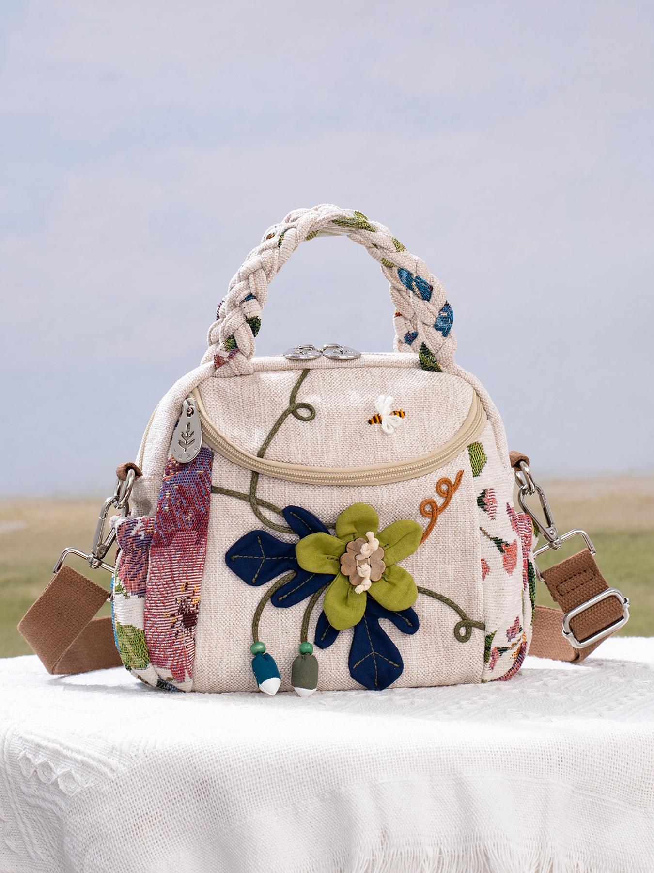 3963 Vintage Embroidered Floral Ethnic Backpack Handbag Shoulder Bag Mini Over The Garden Wall Mini Backpack Floral Drawstring  main image 4