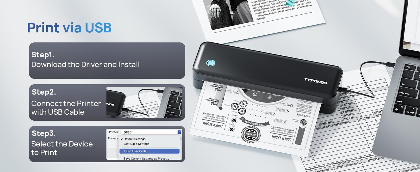 Portable Printers Wireless, D820 Thermal Inkless Printer Support Sizes from 8.5" x 11" to 2" Width, AI Printer, Suitable for Smartphone & PC, Bluetooth Printers for Travel, Home Use Fathersdaygift