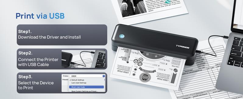 Portable Printers Wireless, D820 Thermal Inkless Printer Support Sizes from 8.5" x 11" to 2" Width, AI Printer, Suitable for Smartphone & PC, Bluetooth Printers for Travel, Home Use Fathersdaygift