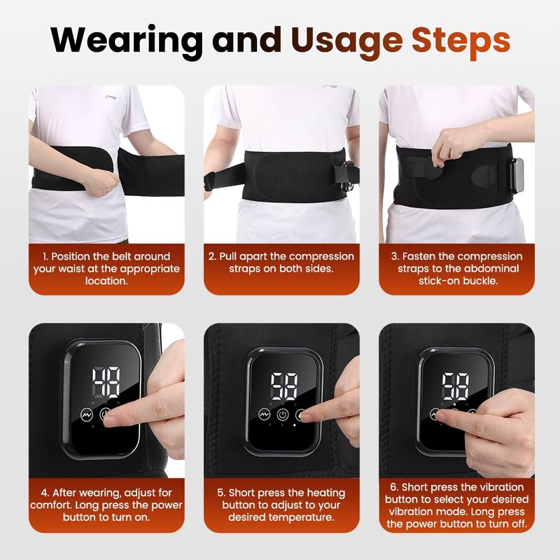Heating Vibration Waist Massage Belt, 3 Temperature Settings, Back Waist Massager, Period Heaing Pads 15-Minute Automatic Timer