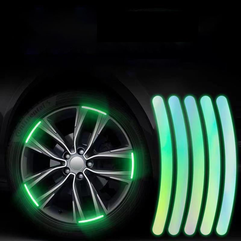 20 count Car Wheel Hub Reflective Sticker, Reflective Wheel Rim Stripe Decal Sticker, Reflective Wheel Rim Stripe Decal Sticker, Night Reflective Safety Decoration Strip for Cars, Trucks, Motorcycle (Luminous)