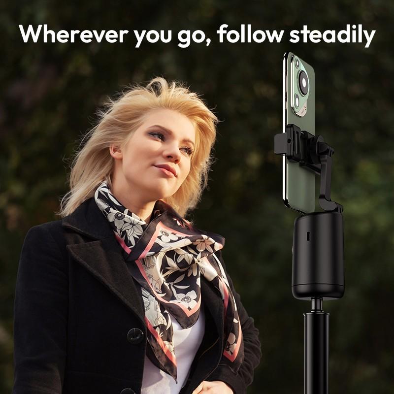 Compact 360° Auto Face Tracking Tripod & Selfie Stick - USB Rechargeable, Fast & Accurate for Vlogging, Live Streaming, Tracking Phone Holder Motion Sensing Phone Holder for Live Streaming, for All Mobile Phones