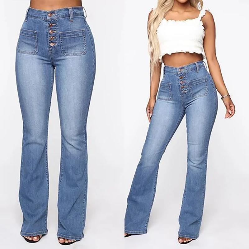 MIDIROSS Button Fly Booty Shaping High Waist Flare Jeans