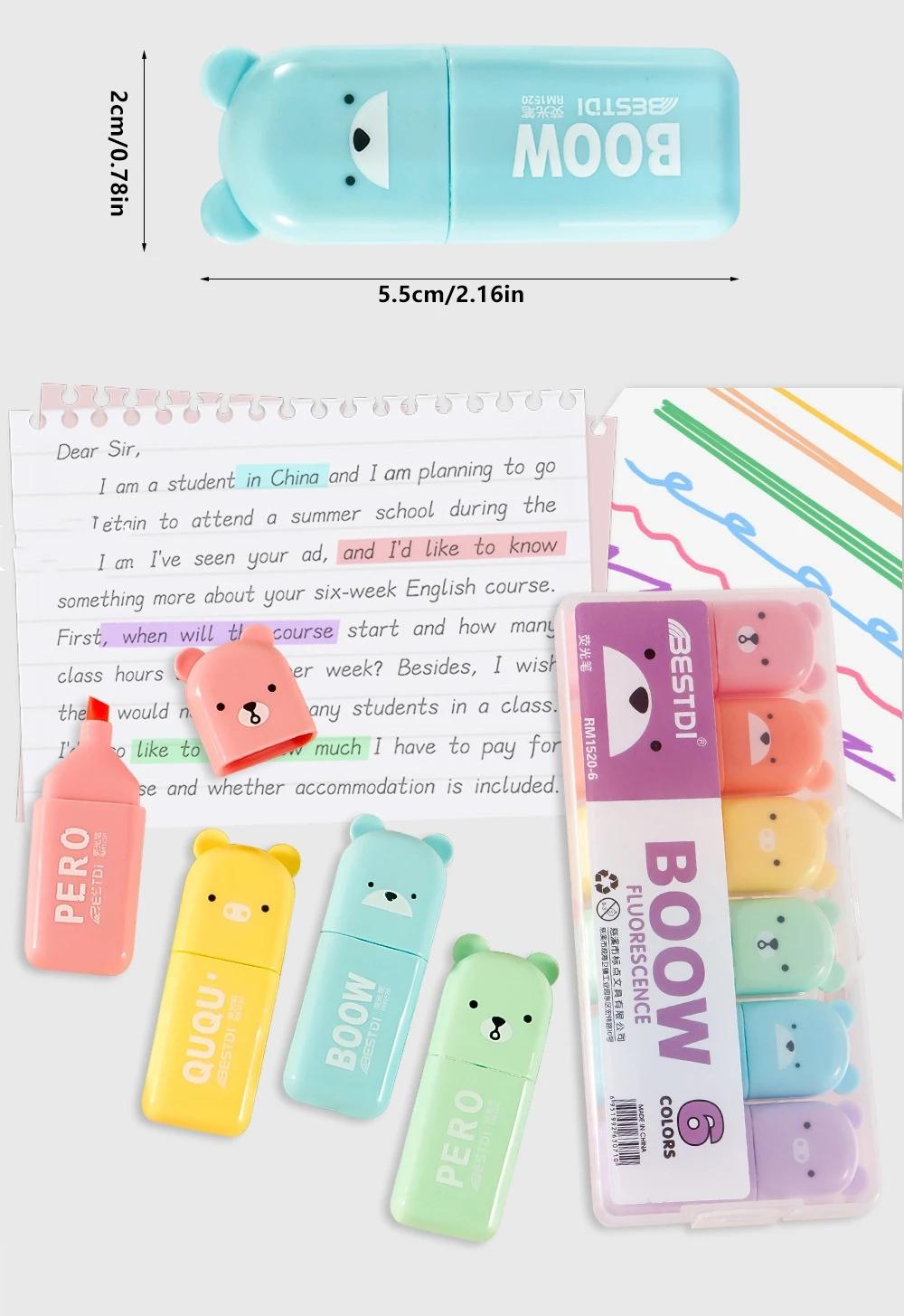 6-Pack Cute Mini Fluorescent Pens, Scissor-Shape Tips, Quick-Drying Water-Based Ink, School Supplies, Office Stationery, Kawaii Accessories